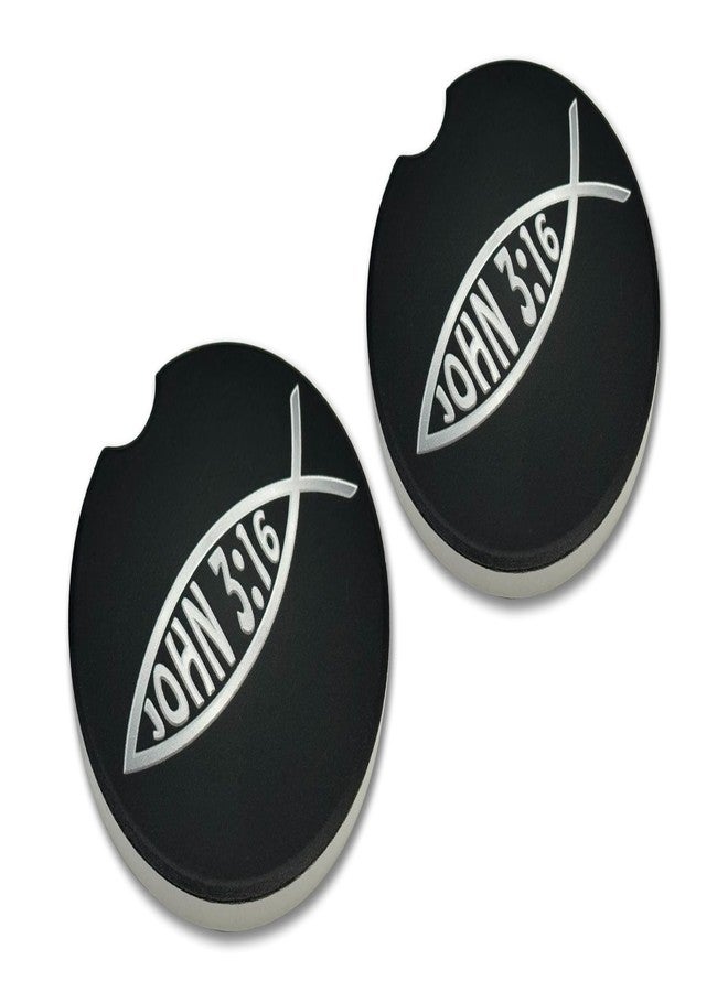 Elektroplate Christian Jesus Fish John 3:16 Bible Verse Automotive Ceramic Coasters (2.6" Diameter) | Universal Fit for All Cars, Trucks, SUVs, and More | Absorbent Non-Slip Durable | Set of 2 - Image 1